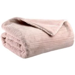 MILIBOO Plaid Doux Rayé En Polyester Rose Poudré 140 X 180 CHAM - Rose Tendre