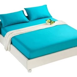 Couvre-lit Rembourré Et Matelassé Couverture De Couvre-lit Poncé De Couleur Pure Macaron(Bleu D'eau)