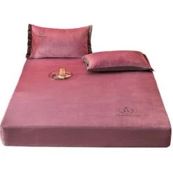 Couvre-lit Rembourré Et Matelassé Couverture De Couvre-lit Poncé De CouleurDrap De Lit En Velours Magique Tout Comprend épaississement Antidérapant Macaron (Mauve Rose)
