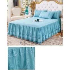 Couvre-lit Robe De Lit Princesse En Dentelle Brodée à Double Couche Et Deux Oreillers Macaron -Plaid et couverture Soldes 48635337 2