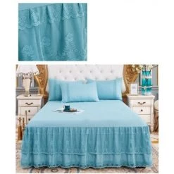 Couvre-lit Robe De Lit Princesse En Dentelle Brodée à Double Couche Et Deux Oreillers Macaron -Plaid et couverture Soldes 48635337 3