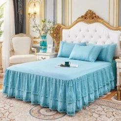 Couvre-lit Robe De Lit Princesse En Dentelle Brodée à Double Couche Et Deux Oreillers Macaron -Plaid et couverture Soldes 48635337 4