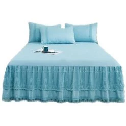 Couvre-lit Robe De Lit Princesse En Dentelle Brodée à Double Couche Et Deux Oreillers Macaron -Plaid et couverture Soldes 48635337 5