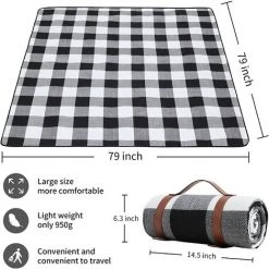 Fei Yu Picnic Blanket, 200 X 200 Cm Beach Blanket, Waterproof Quick Drying Picnic Mat For The Beach, Outdoor, Camping, Picnic And Hiking (79 X 79 Inches, Black Grey) -Plaid et couverture Soldes 49136607 4