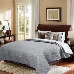 WOLTU Couvre Lit à Motif Géométrique En Microfibre.Patchwork Réversible Douce Et Agréable.Gris Foncé+Gris Clair.170x210cm