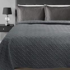 WOLTU Couvre Lit à Motif Géométrique En Microfibre.Patchwork Réversible Douce Et Agréable.Gris Foncé.170x210cm -Plaid et couverture Soldes 49240349 3