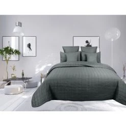 UNIVERS DECOR Couvre Lit Boutis Matelassé 7 Pièces Uni "piquage Carreaux" Acier - Gris