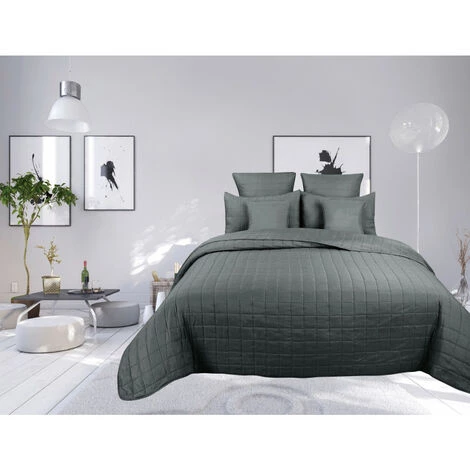 UNIVERS DECOR Couvre Lit Boutis Matelassé 7 Pièces Uni "piquage Carreaux" Acier - Gris 3 UNIVERS DECOR Couvre Lit Boutis Matelassé 7 Pièces Uni "piquage Carreaux" Acier - Gris