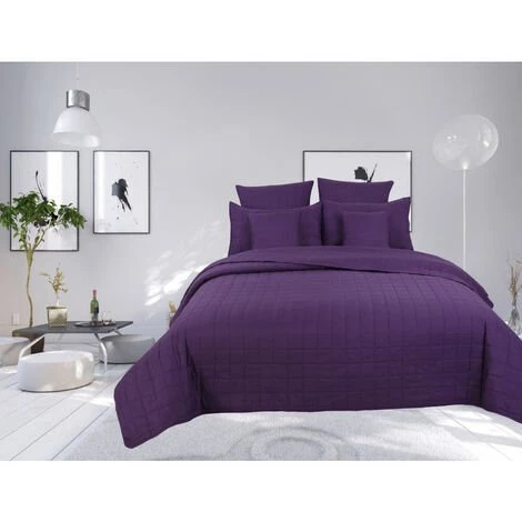 UNIVERS DECOR Couvre Lit Boutis Matelassé 7 Pièces Uni "piquage Carreaux" Prune - Violet 3 UNIVERS DECOR Couvre Lit Boutis Matelassé 7 Pièces Uni "piquage Carreaux" Prune - Violet