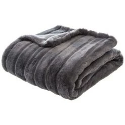 Plaid Fourrure 120 X 160 Cm Atmosphera - Gris Foncé - Gris Foncé