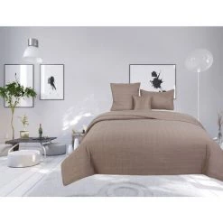 UNIVERS DECOR Couvre Lit Boutis Matelassé 4 Pièces Uni "piquage Carreaux" Taupe - Taupe