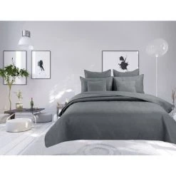 UNIVERS DECOR Couvre Lit Boutis 7 Pièces Uni "piquage Métro" Acier - Anthracite