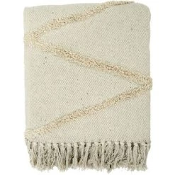 THE HOME DECO FACTORY Plaid Ethnique Relief Losange écru 120x150 Cm Coton - Blanc -Plaid et couverture Soldes 49764768 4