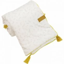 Domiva Couverture LEAFY BUNNY - 75 X 100 Cm - Double Face - Coton Bio/Polyester Recyclé - Beige