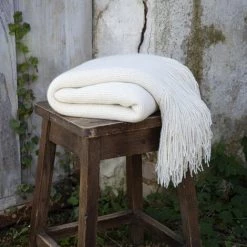 Plaid Maille à Franges En Acrylic Coloris Naturel - 125 X 150 Cm -PEGANE-