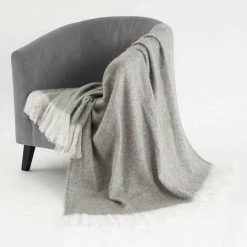 YESDEKO Plaid Polaire Grise Franges Douce 130x170cm Lana