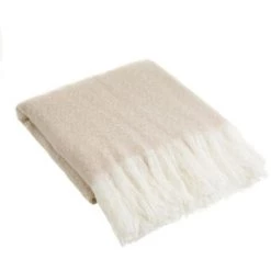 LOLA HOME Couverture Beige Pour Canapé En Laine à Franges 130x170 Cm