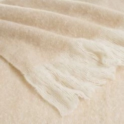 LOLA HOME Couverture Beige Pour Canapé En Laine à Franges 130x170 Cm -Plaid et couverture Soldes 50736315 3