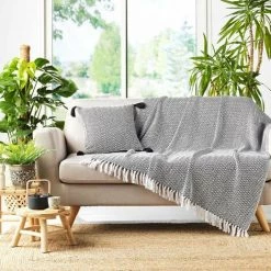 Paris Prix - Plaid à Franges "basile" 125x150cm Noir & Blanc -Plaid et couverture Soldes 50901728 3