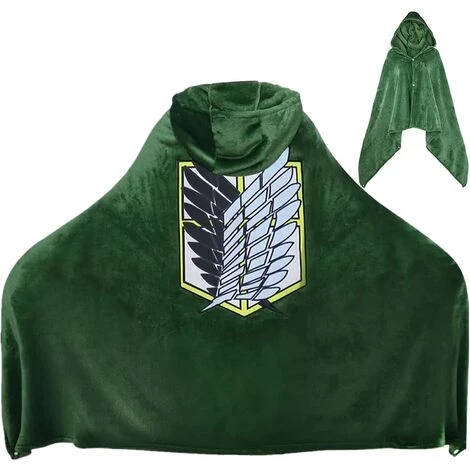 Couverture à Porter Avec Cape D'attaque Des Titans : Shingeki No Kyojin Cape Pour Cosplay,Triomphe Costume D'Halloween, Poncho à Capuche En Peluche Vert Doux Et Chaud Pour (S:150X70CM) 3 Couverture à Porter Avec Cape D'attaque Des Titans : Shingeki No Kyojin Cape Pour Cosplay,Triomphe Costume D'Halloween, Poncho à Capuche En Peluche Vert Doux Et Chaud Pour (S:150X70CM)
