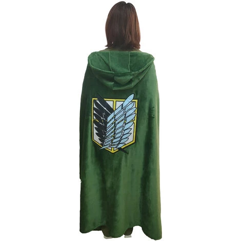Couverture à Porter Avec Cape D'attaque Des Titans : Shingeki No Kyojin Cape Pour Cosplay,Triomphe Costume D'Halloween, Poncho à Capuche En Peluche Vert Doux Et Chaud Pour (S:150X70CM) 7 Couverture à Porter Avec Cape D'attaque Des Titans : Shingeki No Kyojin Cape Pour Cosplay,Triomphe Costume D'Halloween, Poncho à Capuche En Peluche Vert Doux Et Chaud Pour (S:150X70CM) – Image 5