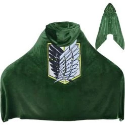 Couverture à Porter Avec Cape D'attaque Des Titans : Shingeki No Kyojin Cape Pour Cosplay,Triomphe Costume D'Halloween, Poncho à Capuche En Peluche Vert Doux Et Chaud Pour (L:170X100cm)