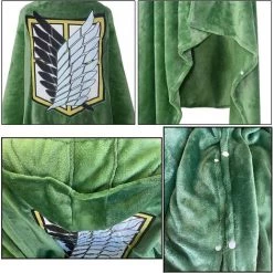 Couverture à Porter Avec Cape D'attaque Des Titans : Shingeki No Kyojin Cape Pour Cosplay,Triomphe Costume D'Halloween, Poncho à Capuche En Peluche Vert Doux Et Chaud Pour (L:170X100cm) -Plaid et couverture Soldes 50949785 4