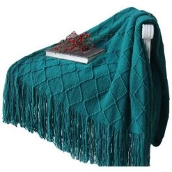 Couverture Tricotée Couvre-lit,Triomphe Couverture Foulard Couvre-lit Confortable Et Doux, A Un Motif De Diamant Et Un Gland Fait à La Main, Pour Four Season Utilisation (127*210cm)