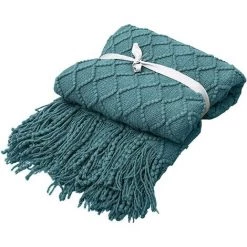 Couverture Tricotée Couvre-lit,Triomphe Couverture Foulard Couvre-lit Confortable Et Doux, A Un Motif De Diamant Et Un Gland Fait à La Main, Pour Four Season Utilisation (127*210cm) -Plaid et couverture Soldes 50949787 3