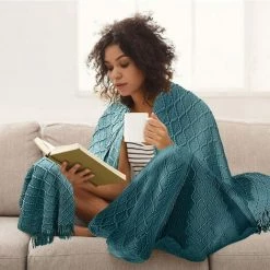 Couverture Tricotée Couvre-lit,Triomphe Couverture Foulard Couvre-lit Confortable Et Doux, A Un Motif De Diamant Et Un Gland Fait à La Main, Pour Four Season Utilisation (127*210cm) -Plaid et couverture Soldes 50949787 4