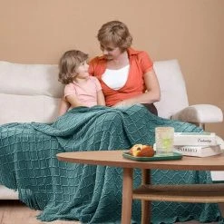 Couverture Tricotée Couvre-lit,Triomphe Couverture Foulard Couvre-lit Confortable Et Doux, A Un Motif De Diamant Et Un Gland Fait à La Main, Pour Four Season Utilisation (127*210cm) -Plaid et couverture Soldes 50949787 5