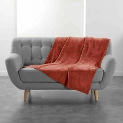 DOUCEUR D'INTRIEUR Plaid Flanelle Unie Flanou Terracotta 180x220 Cm - Orange