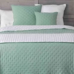 DOUCEUR D'INTRIEUR Couvre-lit Microfibre Matelassé Mellow Chic Menthe Et Blanc 240x220 Cm - Vert -Plaid et couverture Soldes 51243033 3