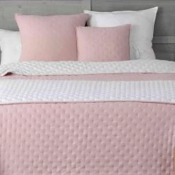 DOUCEUR D'INTRIEUR Couvre-lit Microfibre Matelassé Mellow Chic Rose Et Blanc 240x220 Cm -Plaid et couverture Soldes 51245314 3