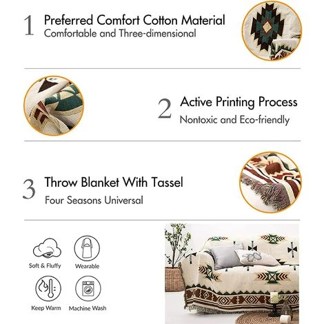 Plaid,Housse De Canapé De Style Ethnique Américain, Couverture Complète En Tricot Sucre Jacquard Couverture De Canapé -90 * 180cm GROOFOO 4 Plaid,Housse De Canapé De Style Ethnique Américain, Couverture Complète En Tricot Sucre Jacquard Couverture De Canapé -90 * 180cm GROOFOO – Image 2