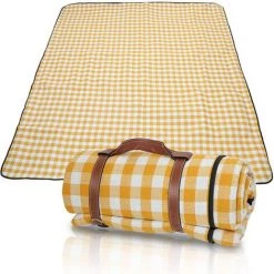 Hengda Couverture Pique-nique Picnic Imperméable 200x200 Cm Poignée Isolation Tapis Jaune - Jaune