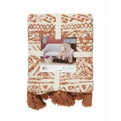 TOILINUX Plaid En Coton à Pompons Et Imprimés - Longueur 120 Largeur 150 Hauteur 1cm - Jaune -Plaid et couverture Soldes 51348402 3