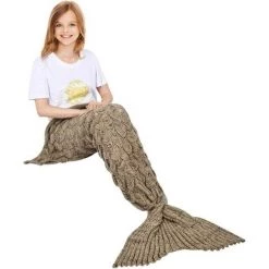 LITZEE Couverture De Queue De Sirène Mettable, Toutes Les Saisons Chaude Couverture De Lit Canapé Couette Salon Sac De Couchage Pour Enfants, écailles De Poisson, 140 X 60 Cm - Marron