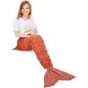 LITZEE Couverture De Queue De Sirène Mettable, Toutes Les Saisons Chaude Couverture De Lit Canapé Couette Salon Sac De Couchage Pour Enfants, écailles De Poisson, 140 X 60 Cm - Orange -Plaid et couverture Soldes 51546797 1