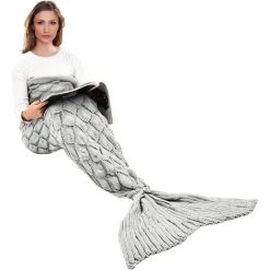LITZEE Couverture De Queue De Sirène, Toutes Les Saisons Chaude Couverture De Lit Canapé Couette Salon Sac De Couchage Pour Enfants Et Adultes, écailles De Poisson, 190 X 90 Cm - Gris