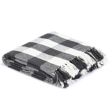 YOUTHUP Couverture Coton Carreaux 220 X 250 Cm Anthracite - Gris 4 YOUTHUP Couverture Coton Carreaux 220 X 250 Cm Anthracite - Gris – Image 2