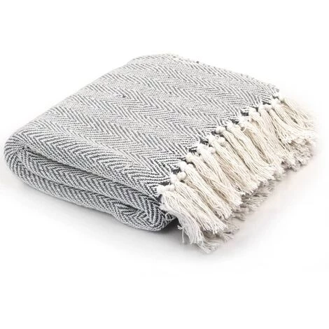 YOUTHUP Couverture Coton à Chevrons 160 X 210 Cm Gris - Gris 3 YOUTHUP Couverture Coton à Chevrons 160 X 210 Cm Gris - Gris