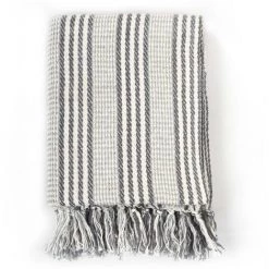 YOUTHUP Couverture Coton à Rayures 220 X 250 Cm Gris Et Blanc - Gris -Plaid et couverture Soldes 51860780 2