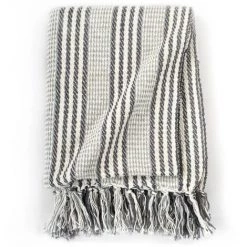 YOUTHUP Couverture Coton à Rayures 220 X 250 Cm Gris Et Blanc - Gris -Plaid et couverture Soldes 51860780 3