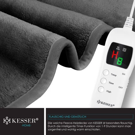 KESSER® Couverture Chauffante En Peluche Testée Par Le TÜV SÜD GS | Couverture Chauffante électrique Avec Minuterie Arrêt Automatique | Couverture Douillette | 9 niveaux De Température | Lavable Jusqu’à 40°C | Affichage Numérique, Gris Foncé, 180 X 130 Cm 5 KESSER® Couverture Chauffante En Peluche Testée Par Le TÜV SÜD GS | Couverture Chauffante électrique Avec Minuterie Arrêt Automatique | Couverture Douillette | 9 niveaux De Température | Lavable Jusqu’à 40°C | Affichage Numérique, Gris Foncé, 180 X 130 Cm – Image 3