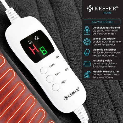 KESSER® Couverture Chauffante En Peluche Testée Par Le TÜV SÜD GS | Couverture Chauffante électrique Avec Minuterie Arrêt Automatique | Couverture Douillette | 9 niveaux De Température | Lavable Jusqu’à 40°C | Affichage Numérique, Gris Foncé, 180 X 130 Cm 6 KESSER® Couverture Chauffante En Peluche Testée Par Le TÜV SÜD GS | Couverture Chauffante électrique Avec Minuterie Arrêt Automatique | Couverture Douillette | 9 niveaux De Température | Lavable Jusqu’à 40°C | Affichage Numérique, Gris Foncé, 180 X 130 Cm – Image 4