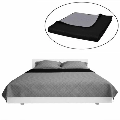 Topdeal Couvre-lit à Double Face Matelassé Noir/Gris 230x260 Cm 3 Topdeal Couvre-lit à Double Face Matelassé Noir/Gris 230x260 Cm