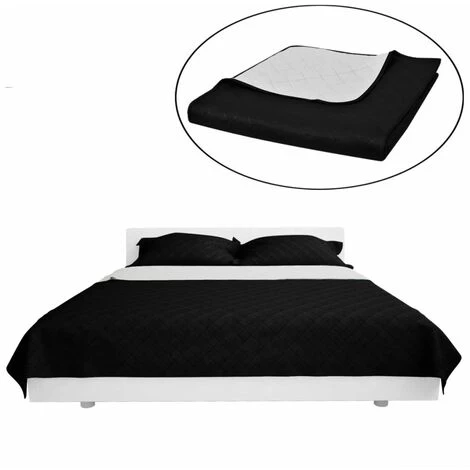 Topdeal Couvre-lit à Double Face Matelassé Noir/Blanc 230x260 Cm 3 Topdeal Couvre-lit à Double Face Matelassé Noir/Blanc 230x260 Cm