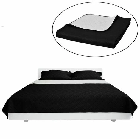 Topdeal Couvre-lit à Double Face Matelassé Noir/Blanc 220x240 Cm 3 Topdeal Couvre-lit à Double Face Matelassé Noir/Blanc 220x240 Cm