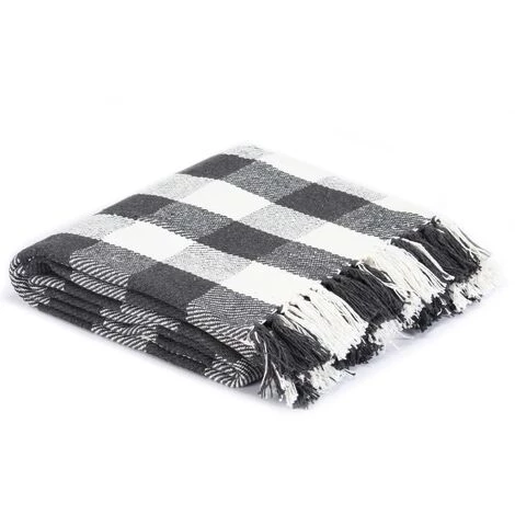 Topdeal Couverture Coton Carreaux 220 X 250 Cm Anthracite 6 Topdeal Couverture Coton Carreaux 220 X 250 Cm Anthracite – Image 4